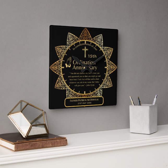 Horloge Carrée 25e Anniversaire du prêtre pasteur Ordination cade (Bureau)