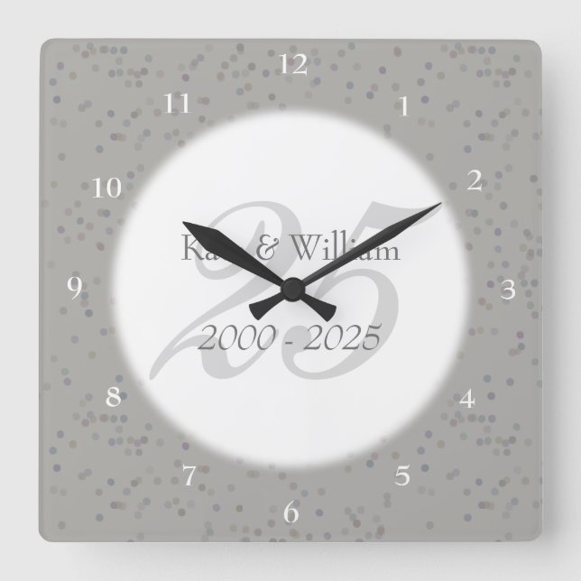 Horloge Carrée 25e anniversaire Mariage de la fécule d'argent Con (Recto)