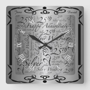 Horloge Carrée 25e anniversaire Word Art Graphic