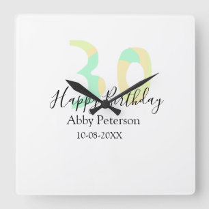 Horloge Carrée 30e anniversaire lettre gras pastel jaune noir ret