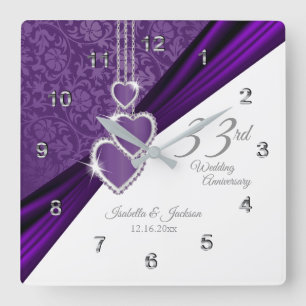 Horloge Carrée 33e Anniversaire du Mariage Améthyste Purple Keeps