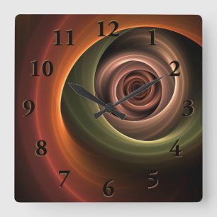 Horloge Carrée 3D Spirale Abstraite couleurs chaudes Art fractal 