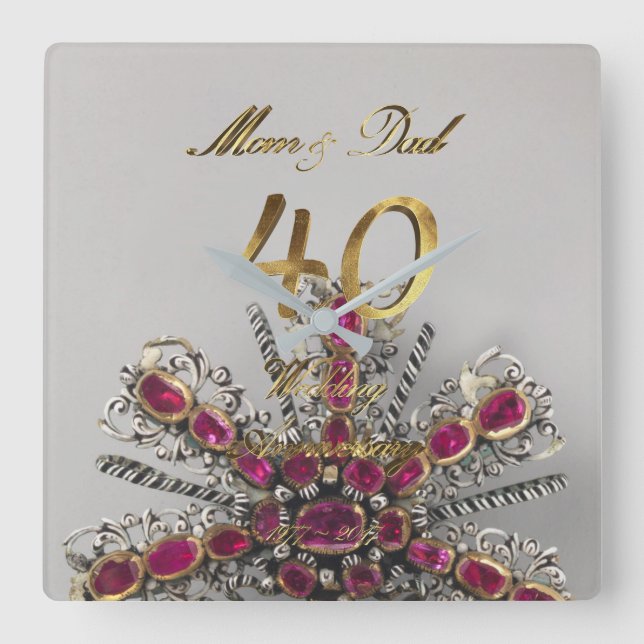 Horloge Carrée 40e Wedding Anniversary Ruby Wedding Parents (Recto)