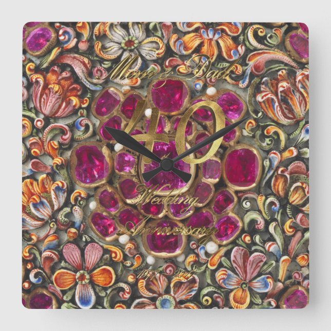 Horloge Carrée 40e Wedding Anniversary Ruby Wedding Parents (Recto)