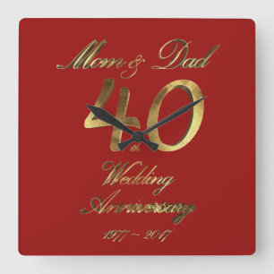 Horloge Carrée 40e Wedding Anniversary Ruby Wedding Parents