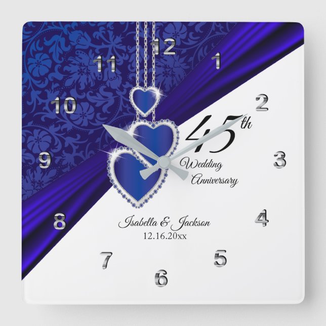 Horloge Carrée 45e Sapphire Mariage Anniversaire Keepsaké (Recto)