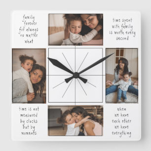 Horloge Carrée 4 citations de collage photo de famille Temps Ense
