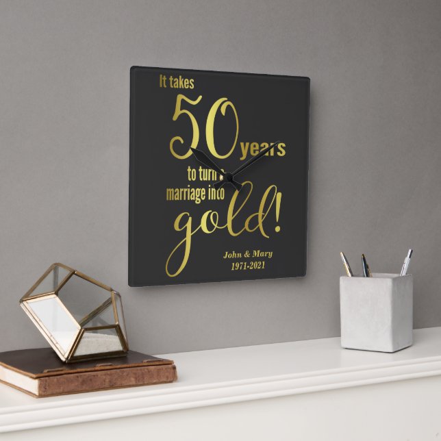 Horloge Carrée 50e anniversaire de mariage (Bureau)