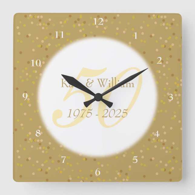 Horloge Carrée 50e anniversaire de Mariage Gold Dust Confetti (Recto)