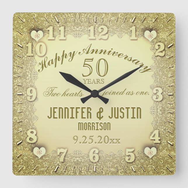Horloge Carrée 50e anniversaire du Mariage (Recto)