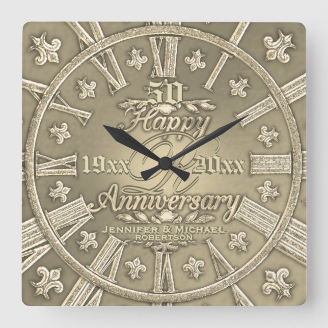 Horloge Carrée 50e Carré du cinquantième anniversaire de Mariage  (Recto)