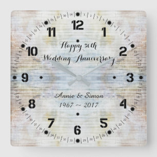 Horloge Carrée 50e Wedding Anniversary Marble