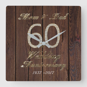 Horloge Carrée 60e anniversaire de Mariage Mariage de diamants pa