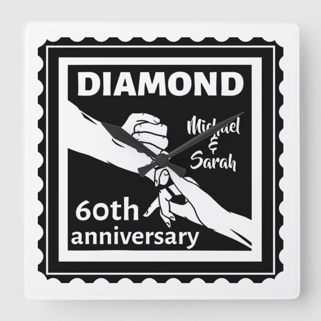 Horloge Carrée 60e anniversaire du mariage diamant traditionnel (Recto)