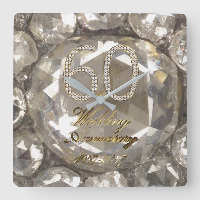 Horloge Carrée 60ème Anniversaire Diamond Mariage 2017 Élégant (Recto)