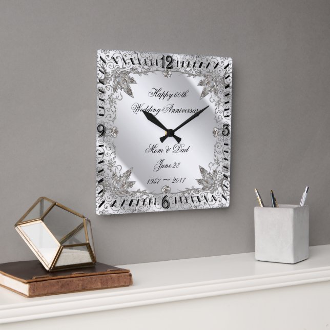 Horloge Carrée 60th Wedding Anniversary Clock (Bureau)