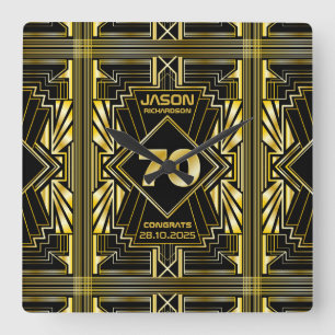 Horloge Carrée 70e anniversaire Art Déco Gold Black Great Gatsby
