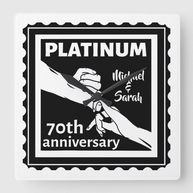 Horloge Carrée 70e anniversaire du mariage platine bleu tradition (Recto)