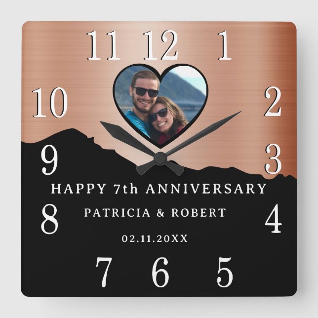 Horloge Carrée 7e anniversaire du cuivre Photo traditionnelle mod (Recto)