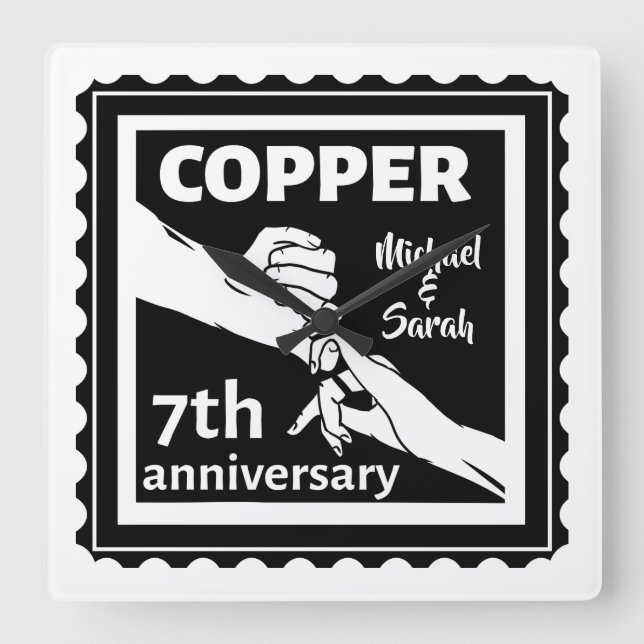 Horloge Carrée 7e anniversaire mariage traditionnel cadeau fer (Recto)
