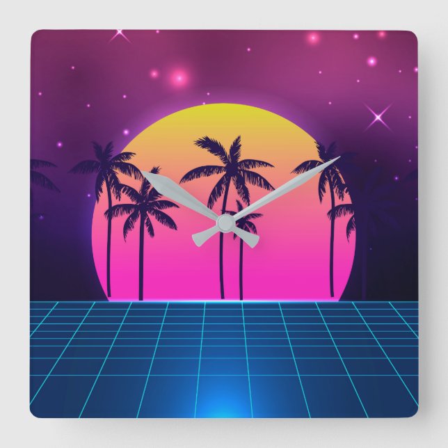 Horloge Carrée 80's Style Retro Futuristic Wall Clock (Recto)