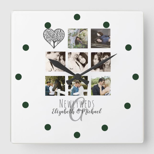 Horloge Carrée 8 x PHOTO COLLAGE Newlywed Personalized WEDDING (Recto)
