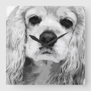 Horloge Carrée A black and white american cocker spaniel