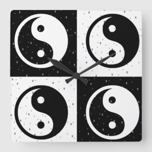 Horloge Carrée À damiers blanc noir Yin-yang Zen Block Imprimer