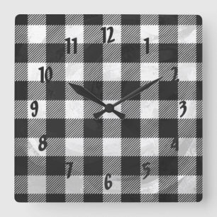 Horloge Carrée à damiers Plaid Noir Et Blanc