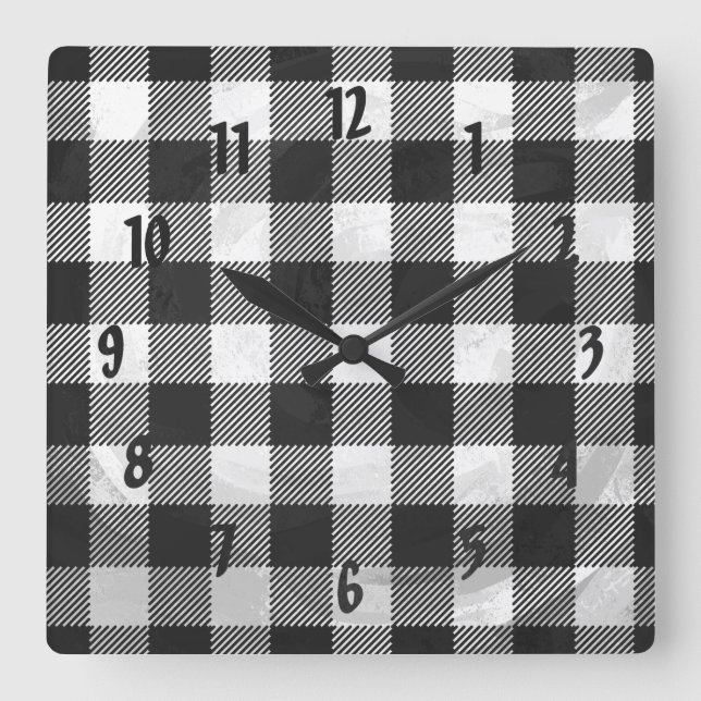 Horloge Carrée à damiers Plaid Noir Et Blanc (Recto)