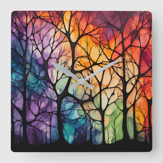 Horloge Carrée À travers l'horloge murale des arbres (Recto)