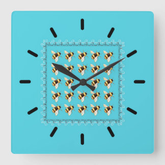 Horloge Carrée Abeilles sur l'horloge murale acrylique bleue