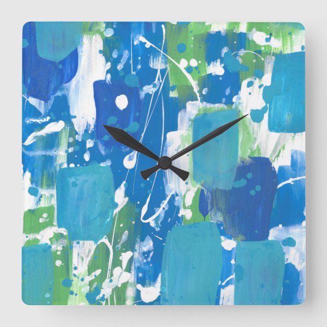 Horloge Carrée Abrégé sur blanc de vert bleu (Recto)