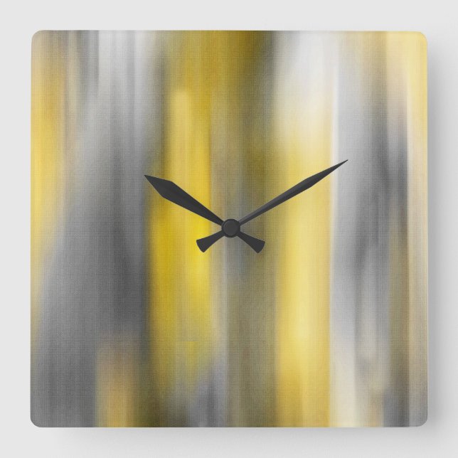 Horloge Carrée Abrégé sur jaune et gris verticale (Recto)