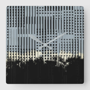 Horloge Carrée Abstract Cream, Teal, et Black Stripe Pattern