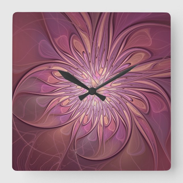 Horloge Carrée Abstrait Floral Fractal Art Berry couleurs (Recto)