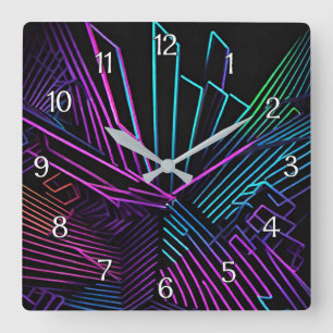 Horloge Carrée Abstrait géométrique coloré