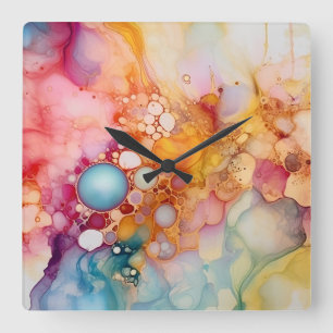 Horloge Carrée Abstrait Liquid Pour Art Beach Vibes, Cellules de 