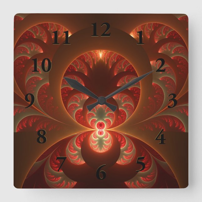 Horloge Carrée Abstrait lumineux rouge orange moderne Fractal (Recto)