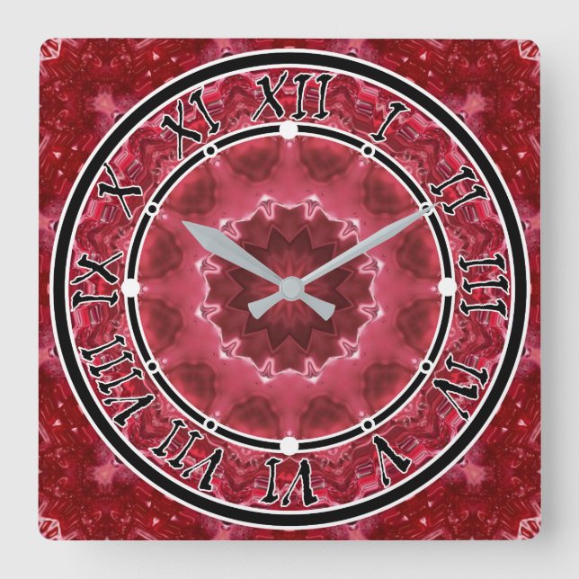 Horloge Carrée Abstrait, mandala, kaléidoscope (Recto)