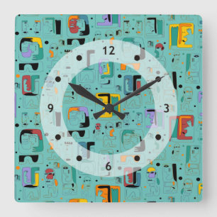Horloge Carrée Abstrait maya anciens visages motif 1