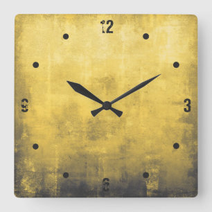 Horloge Carrée Abstrait moderne rustique jaune gris gris