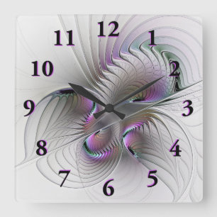Horloge Carrée Abstrait moderne Shy Imaginaire Figure Fractal Art
