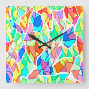 Horloge Carrée Abstrait multicolore