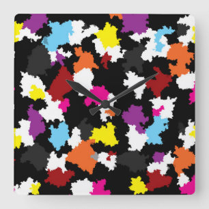 Horloge Carrée Abstrait noir coloré irrégulier