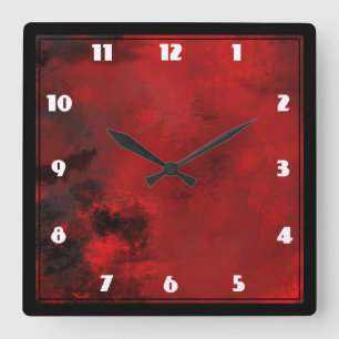 Horloge Carrée Abstrait noir et rouge moderne - Créatif et Artist