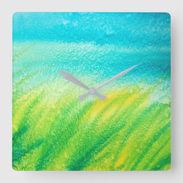 Horloge Carrée abstrait "Ocean Breeze" (Recto)