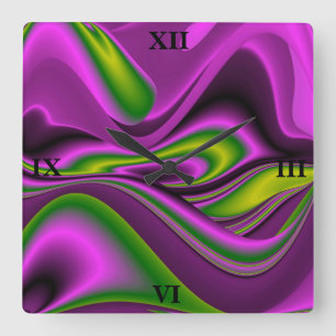 Horloge Carrée abstrait Rainbow-Art vert violet