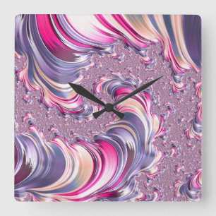 Horloge Carrée Abstrait rose pourpre spirale fractale