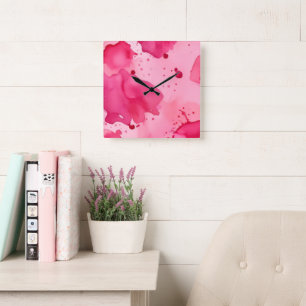 Horloge Carrée Abstrait Rose sur Rose